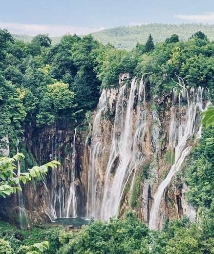 Multiple waterfalls at Plitvice Lakes National Park in Croatia